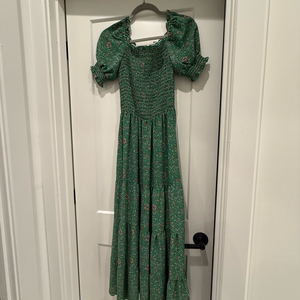 Max Studio Green Ruffled Pleated Maxi Dress